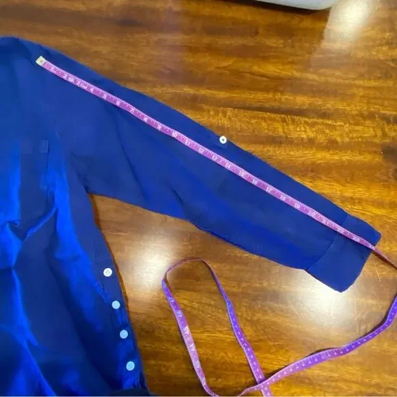 Talbots side button linen band collar popover large 100% linen tunic blouse top - Picture 10 of 14